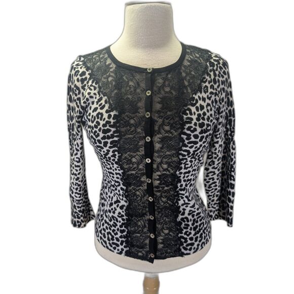 White House Black Market Sweaters - White House Black Market leopard lace 3/4 sleeve cardigan SZ M